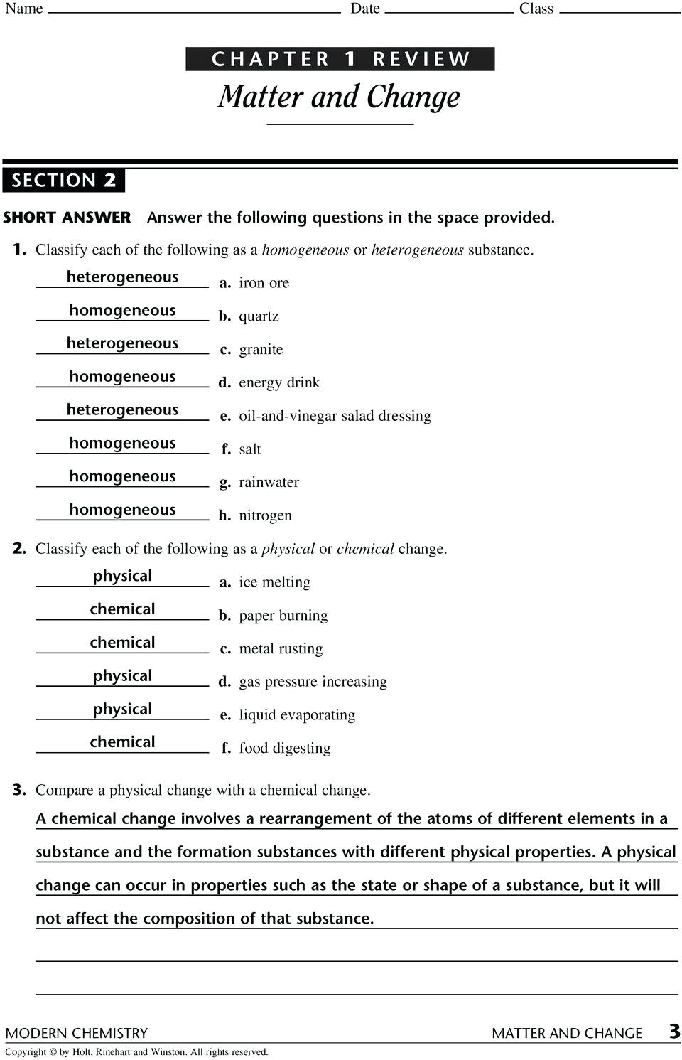 Worksheets Physical And Chemical Properties Changes Vs
