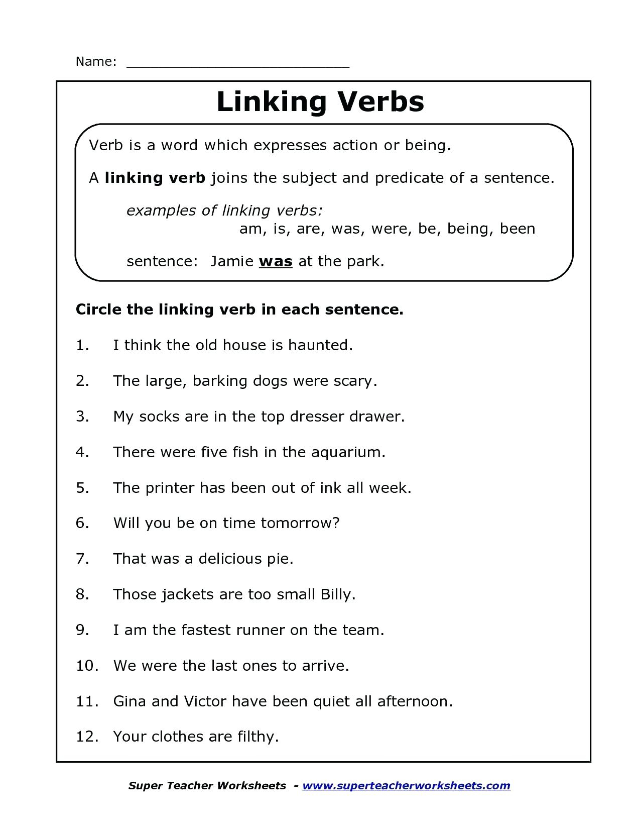 Verbs Grade 1 Worksheet