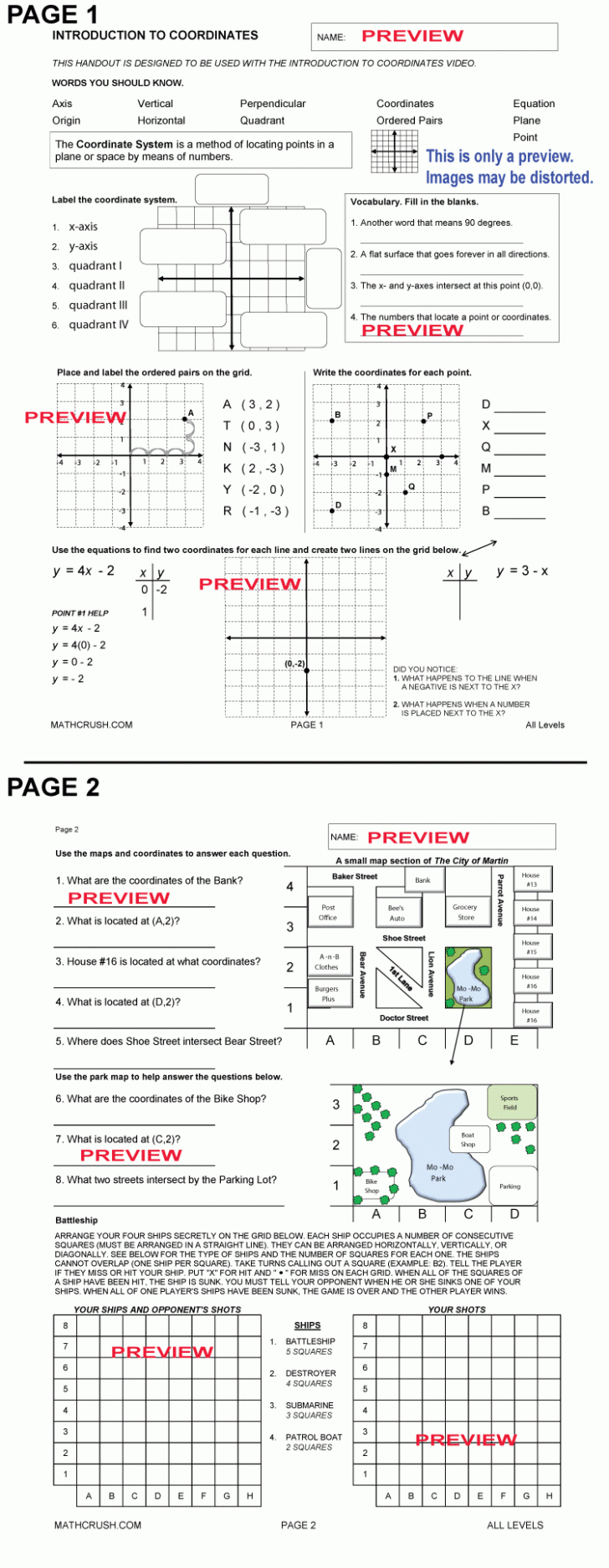 Coordinate Graphing Worksheets