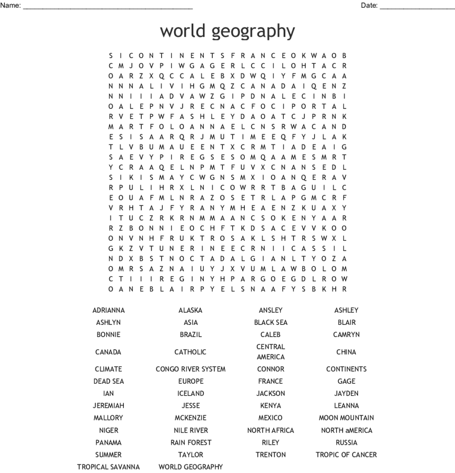 World Geography Word Search  Word
