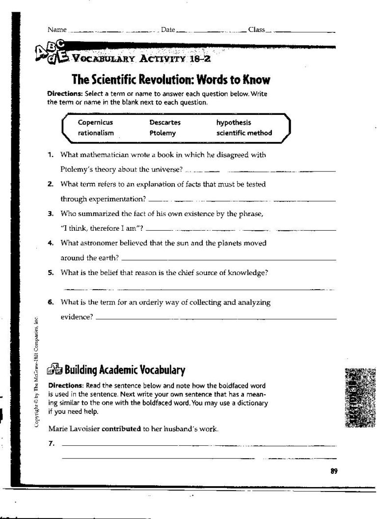 Chapter 22 Section 1 The Scientific Revolution Worksheet Answers Db excel