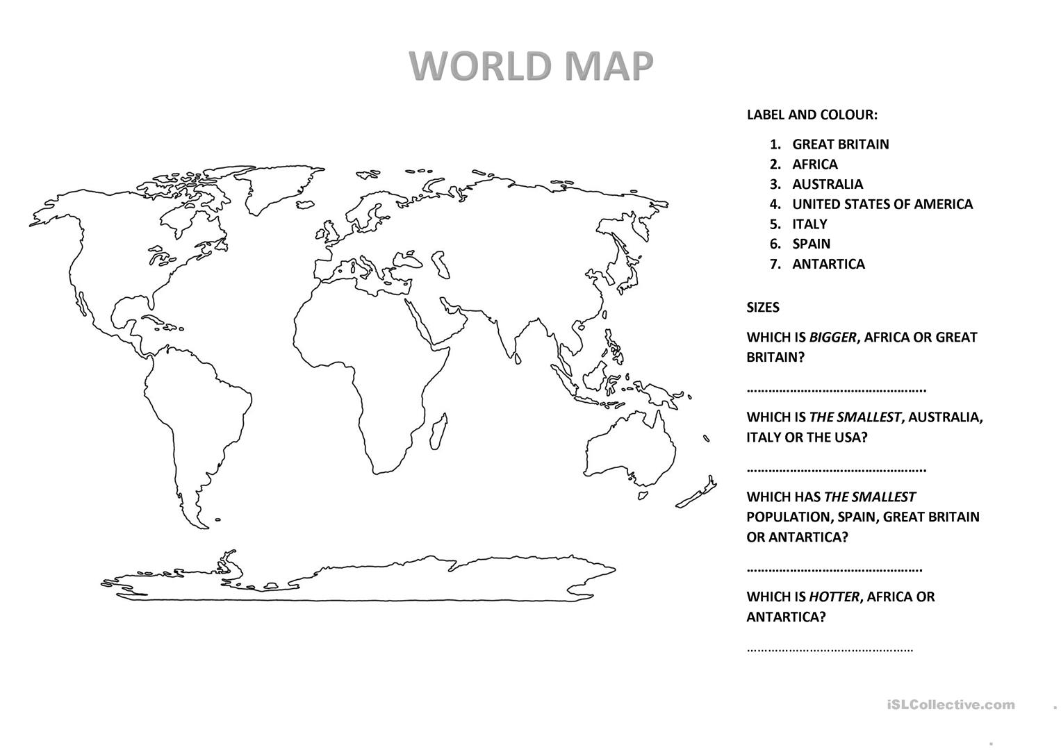 World Map And Comparatives  English Esl Worksheets
