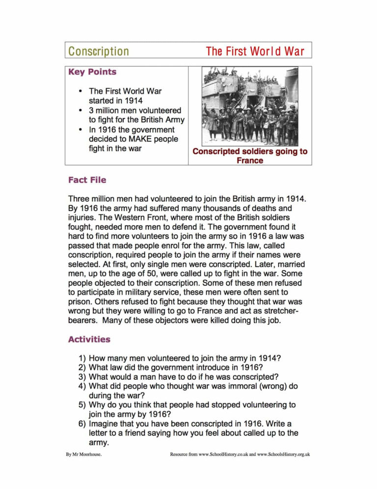 World War 1 Worksheets Db excel