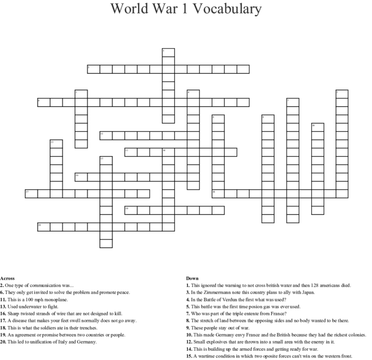 World War 1 Vocabulary Worksheet Db excel