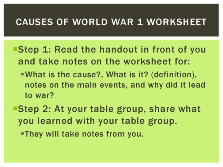 Causes Of World War 1 Worksheet