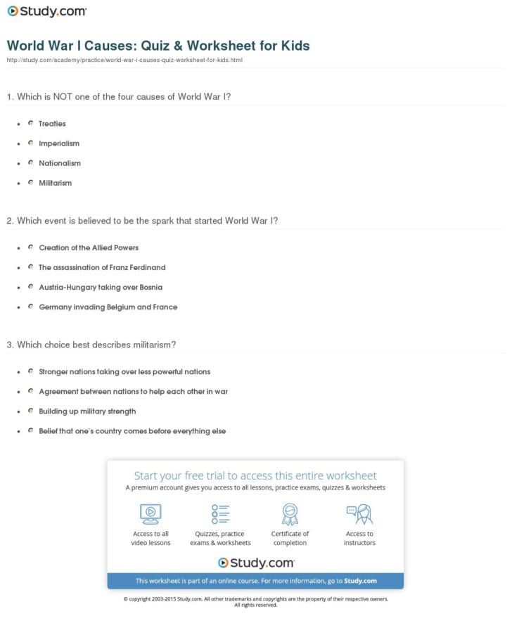 Causes Of World War 1 Worksheet — db-excel.com