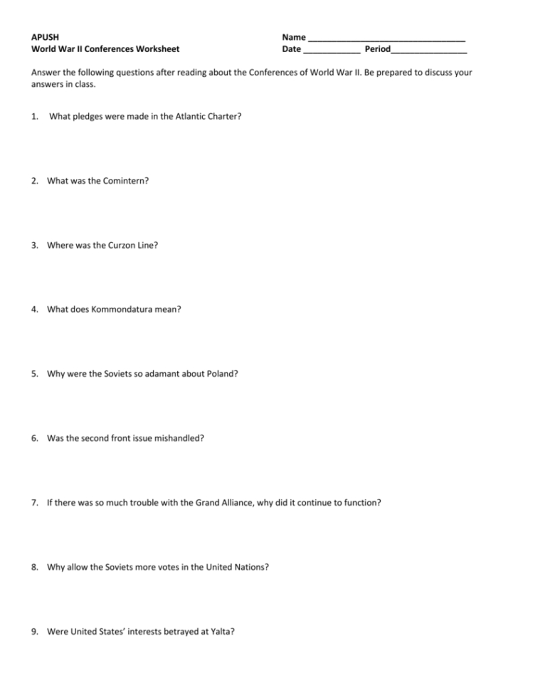 World R Ii Conferences Worksheet