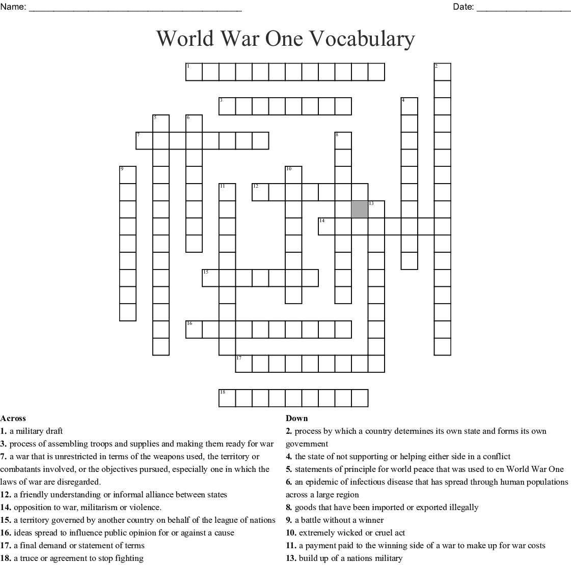 World R One Vocabulary Crossword  Word