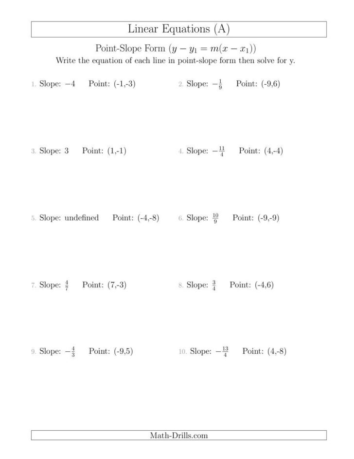 Algebra 1 Slope Worksheet