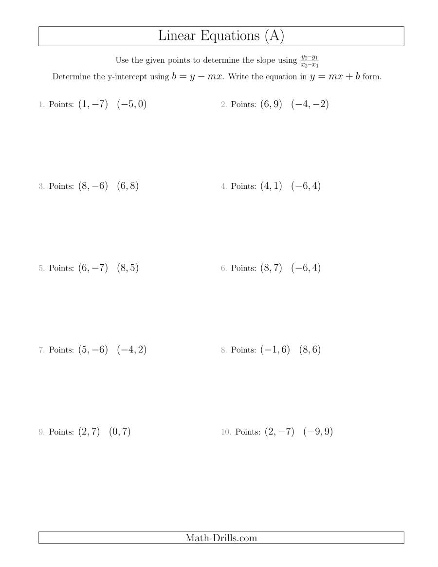 Writing A Linear Equation From Two Points A