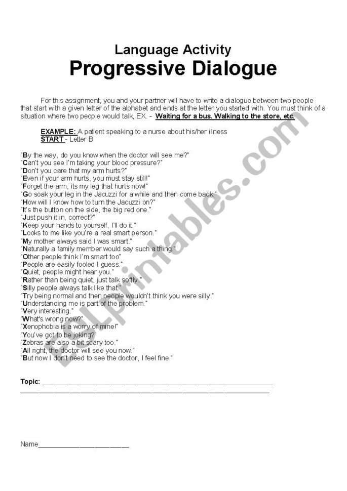 Writing A Progressive Dialogue  Esl Worksheetrcarnesi