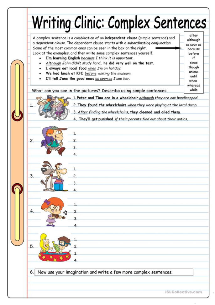 Writing Clinic Complex Sentences  English Esl Worksheets