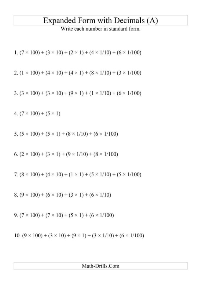 Writing Expanded Numbers In Standard Form 3 Digits Before