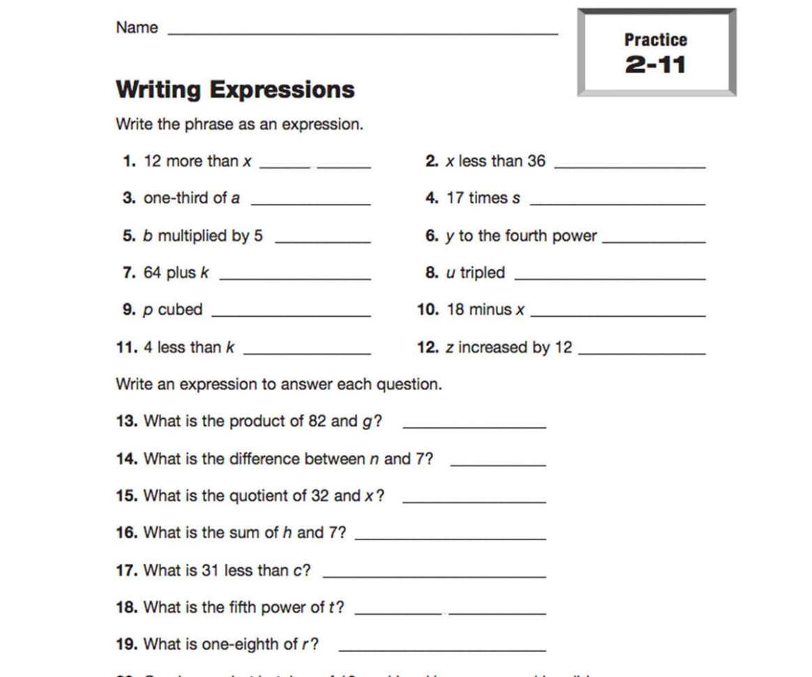 Writing Expressions  Teachervision