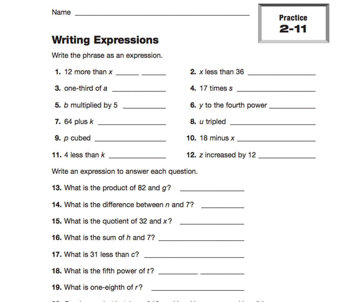 Writing Expressions  Teachervision