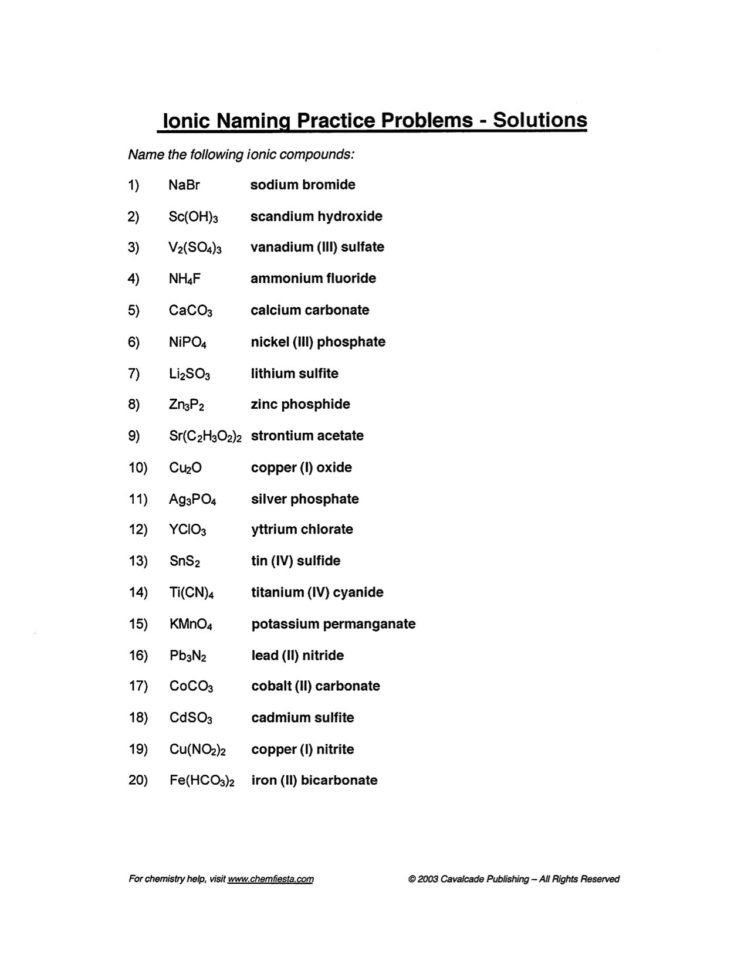 Writing Ionic Compound Homework Answers