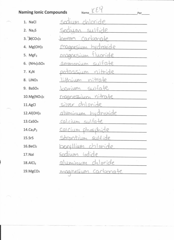 Writing Ionic Formulas Worksheet Answers
