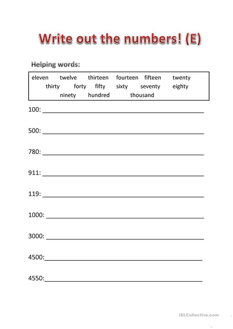 Writing Practice Of Large Numbers  English Esl Worksheets