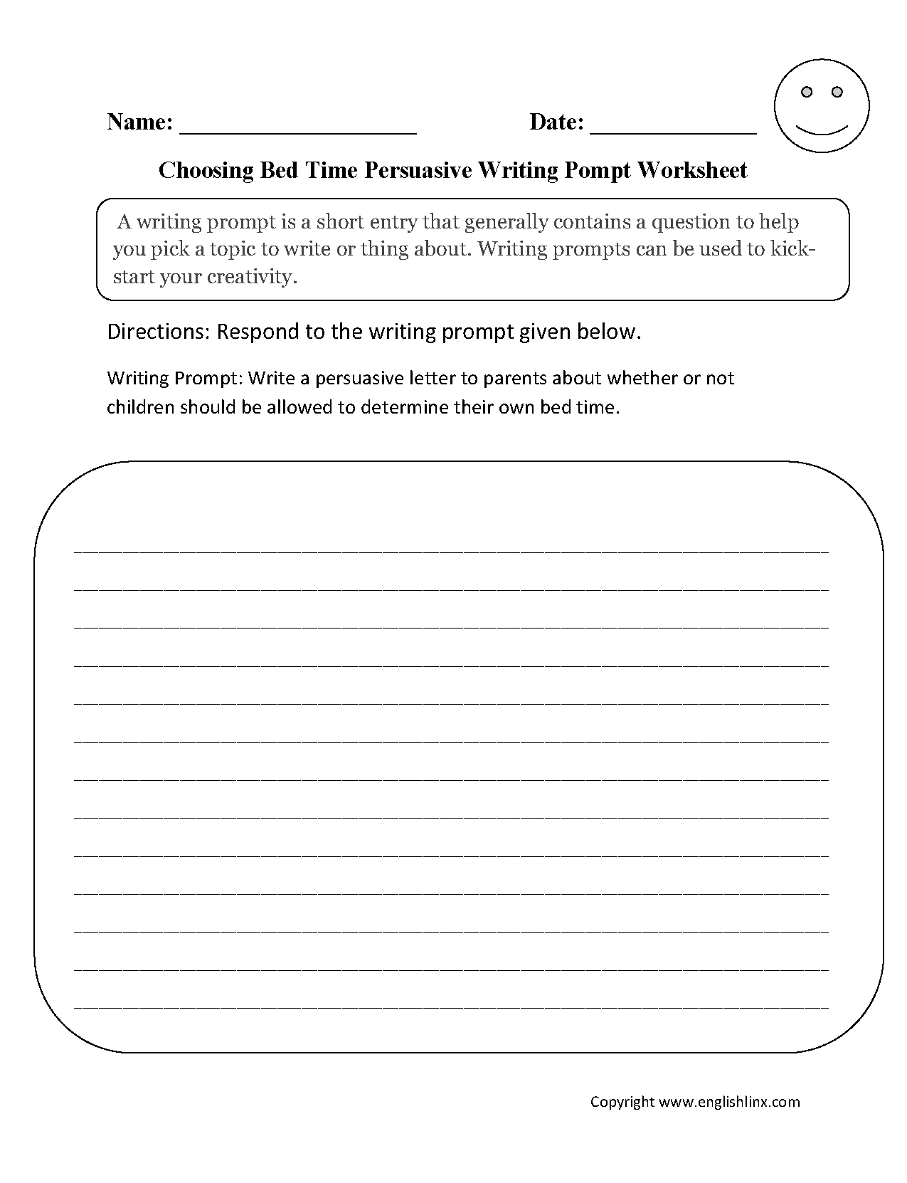 Writing Prompts Worksheets  Persuasive Writing Prompts