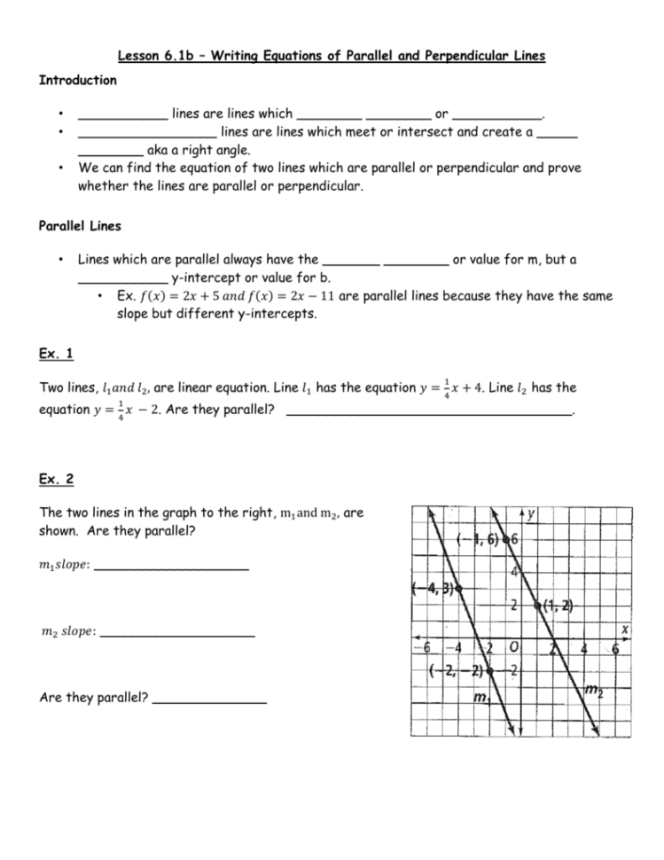 Writing The Equation Of Parallel And Perpendicular Lines