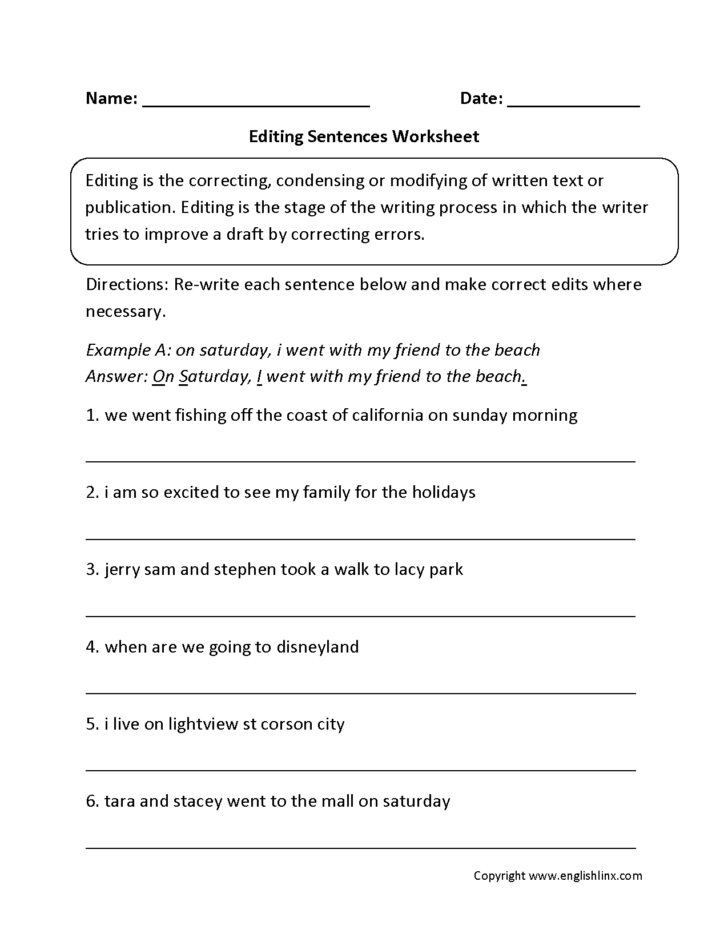 Sentence Editing Worksheets Db excel