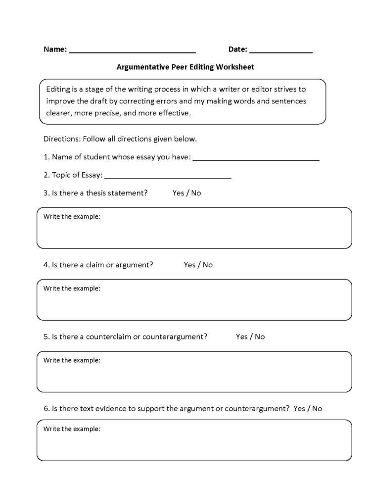 Writing Worksheets  Editing Worksheets