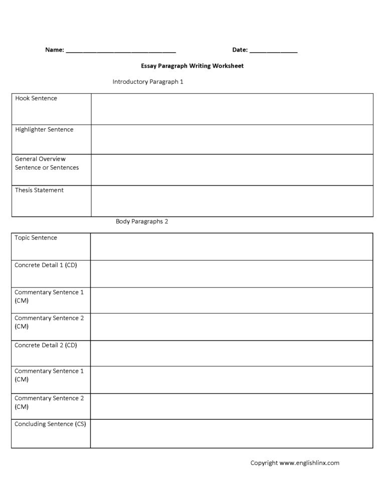 structure of an essay worksheet