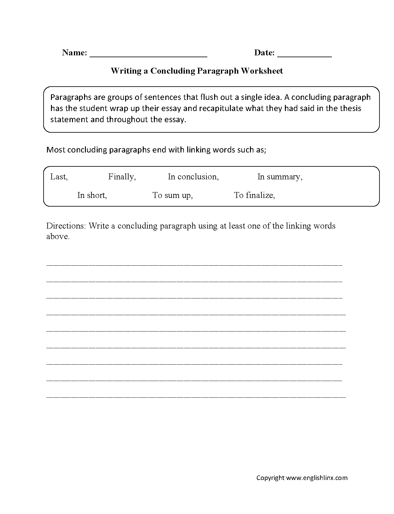 Writing Worksheets  Paragraph Writing Worksheets