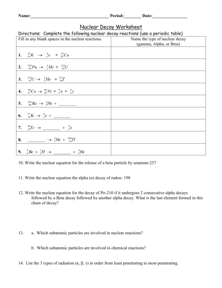 Ws Nuclear Decay