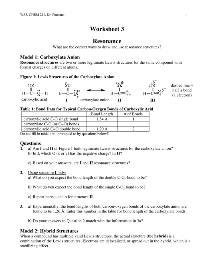 Ws3 Resonance Structures  Chem 211 Organic Chemistry Lecture  Studocu