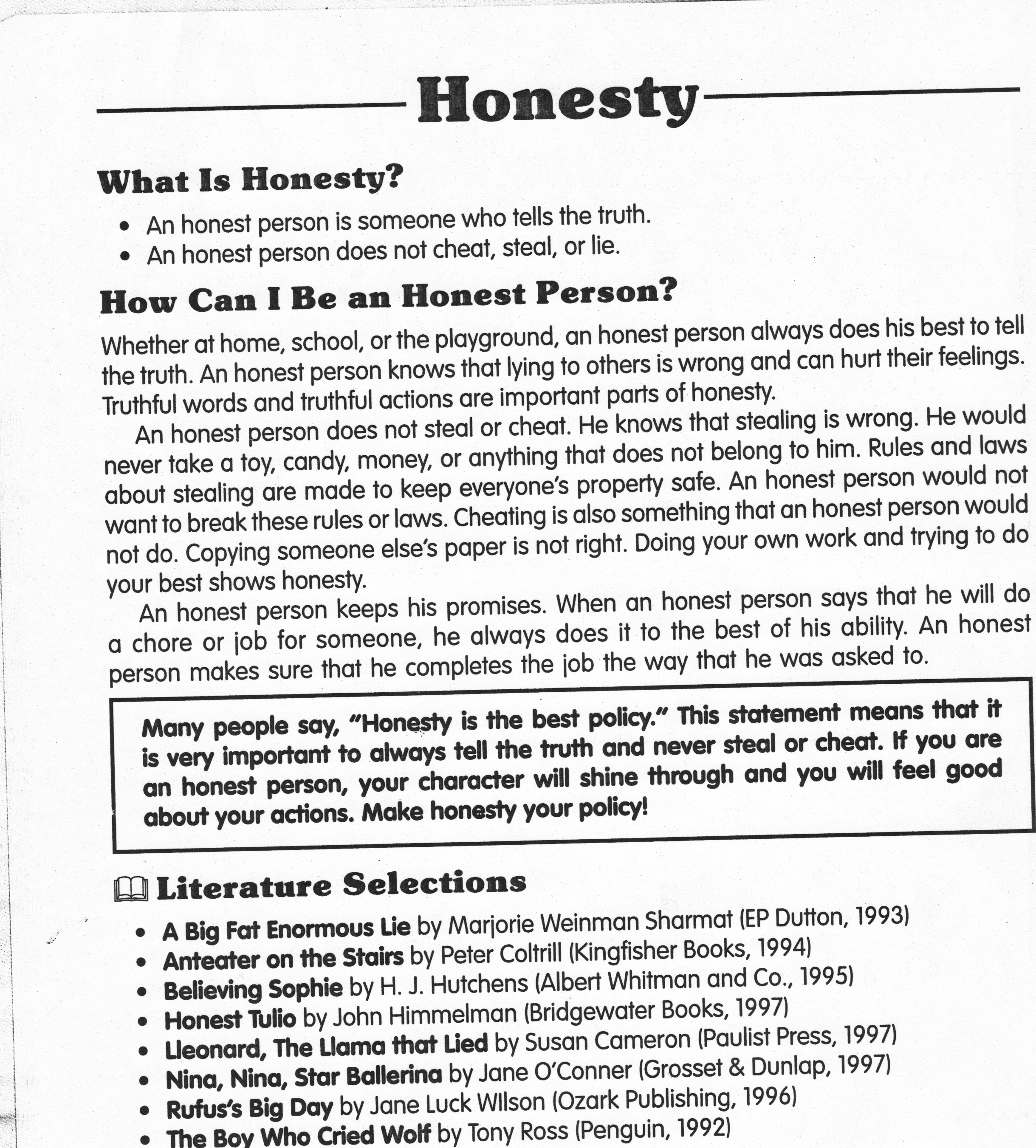 Honesty Worksheets Pdf | db-excel.com