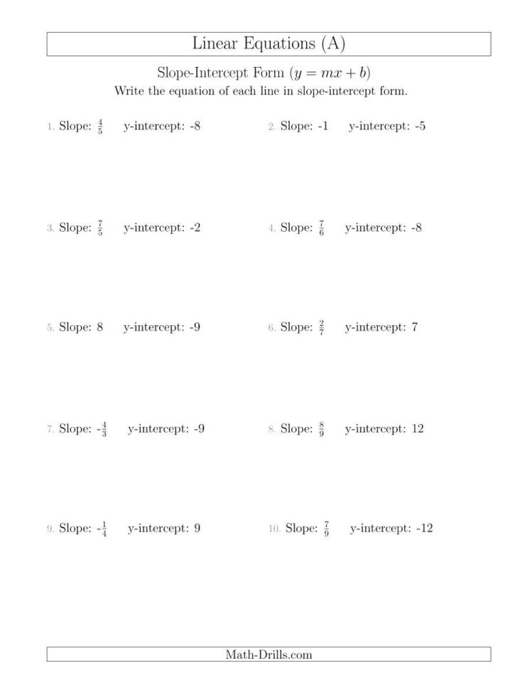 Y Ntercept Form To Point Slope Calculator Ymxb Worksheets