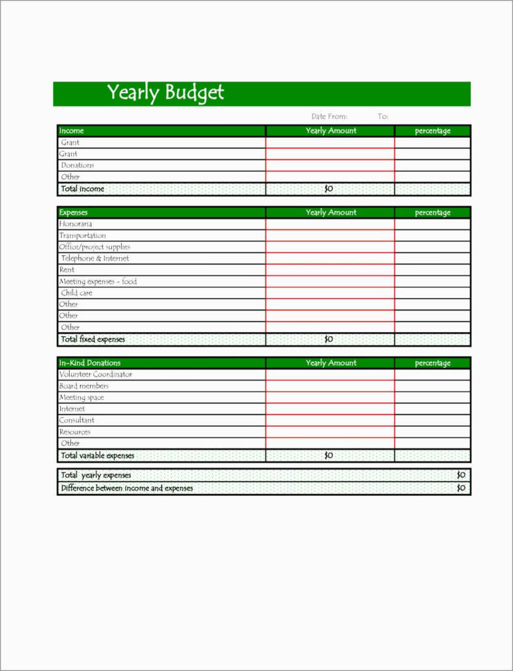 Yearly Budget Worksheet Pdf Spreadsheet Excel