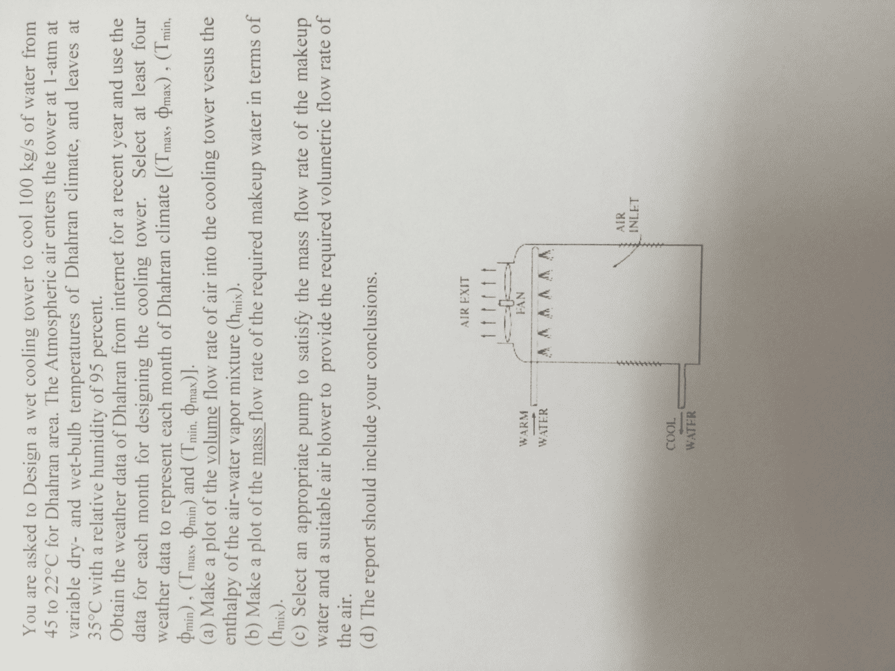 You Are Asked To Design A Wet Cooling Tower To Coo