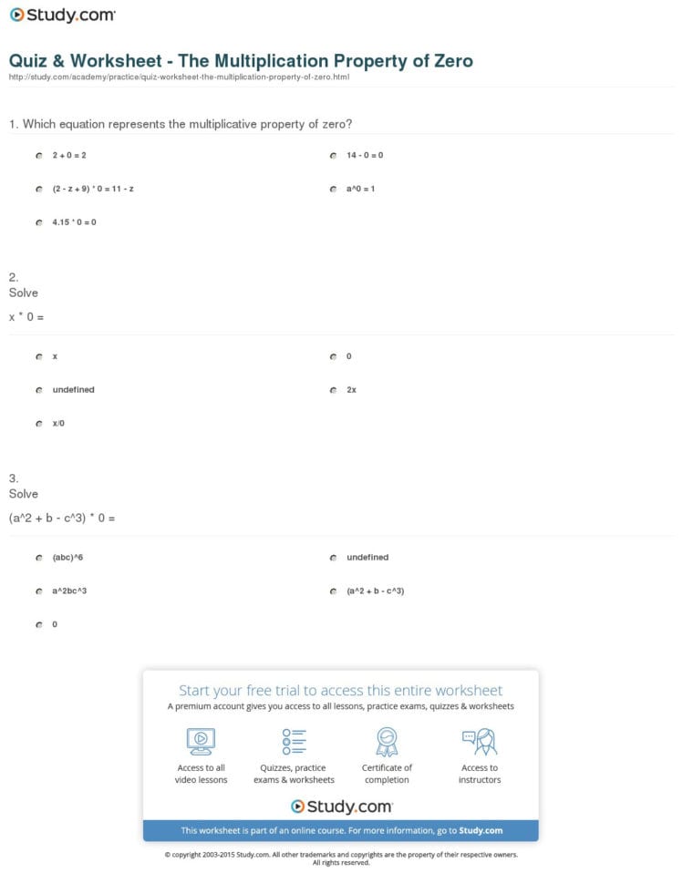 Zero Property Of Multiplication Worksheet  Mezzastyle