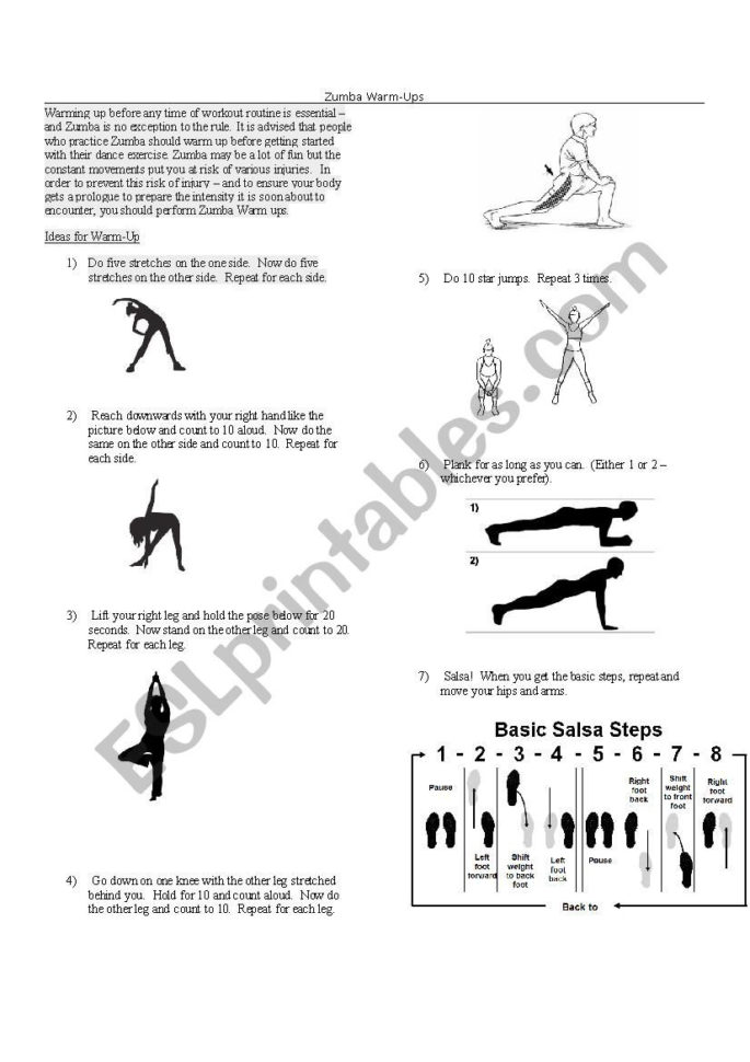 Zumba Rmups For Physical Education  Esl Worksheet